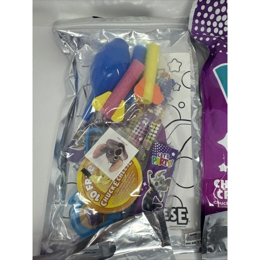 Chuck E. Cheese Let's Party Goody Bag Sealed Birthday Party Favors 4 Bag Lot NEW